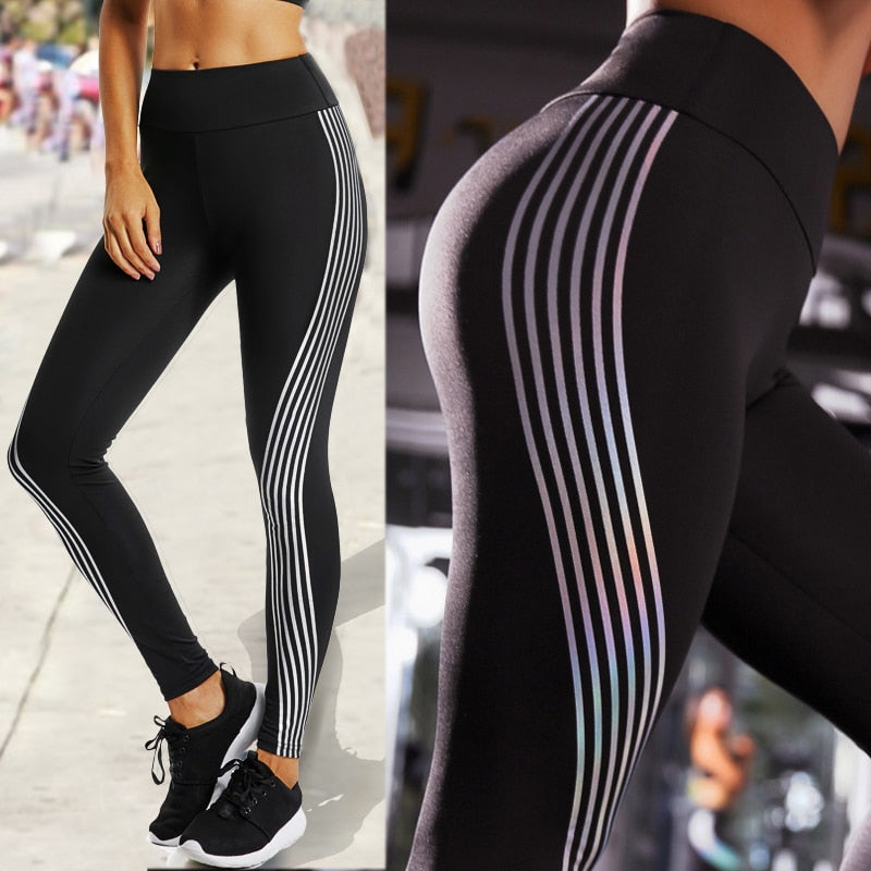 Glow-in-the Dark 'Light Up' Leggings, Reflective Iridescent Striped