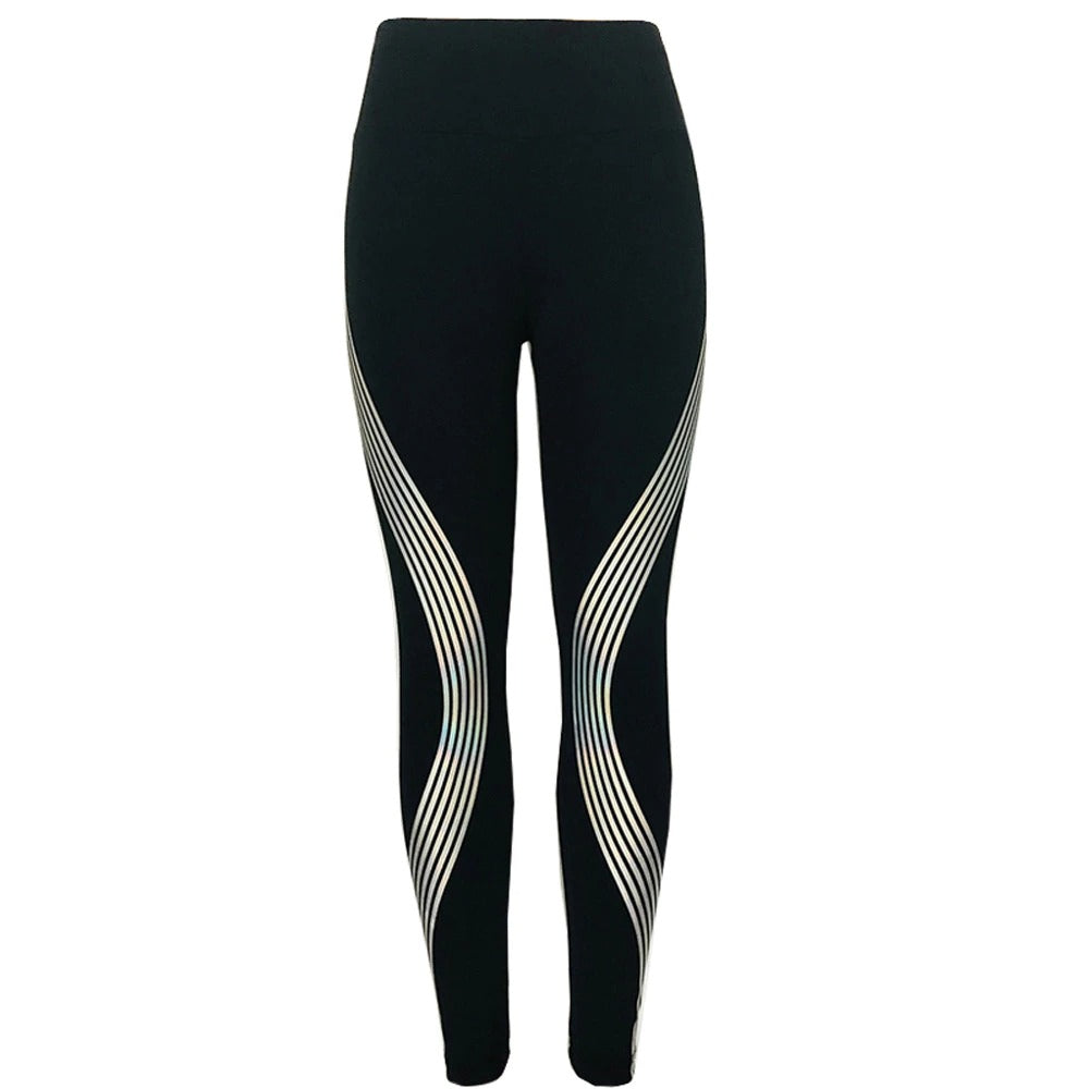Glow-in-the Dark 'Light Up' Leggings, Reflective Iridescent Striped